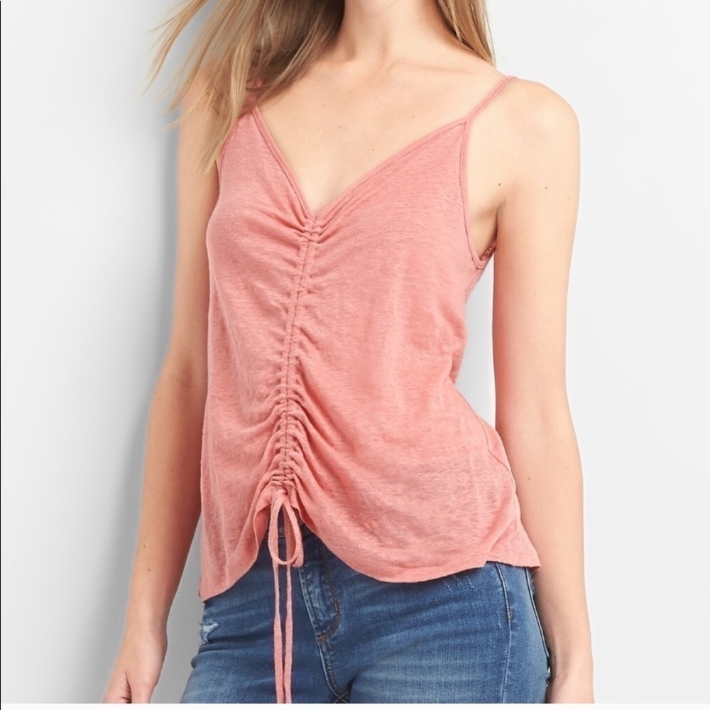 Gap Ruched Linen Cami Pink S NWOT